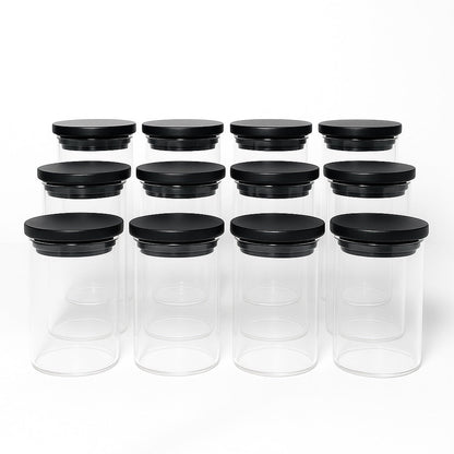 Glass Spice Jars with Black Bamboo Lids - 12 PACK - Savvy &amp; Sorted
