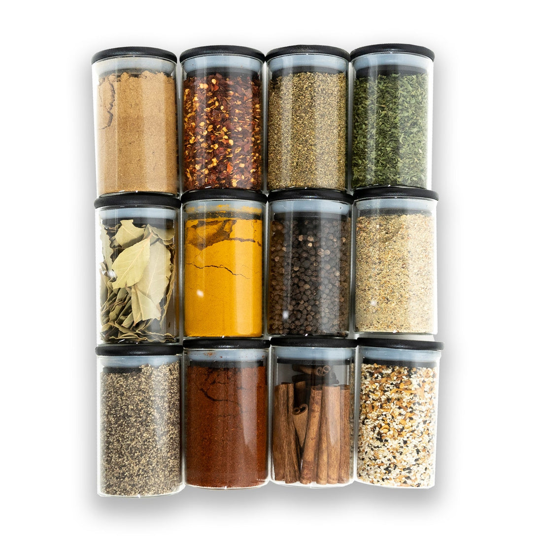 Glass Spice Jars with Black Bamboo Lids - 12 PACK - Savvy &amp; Sorted