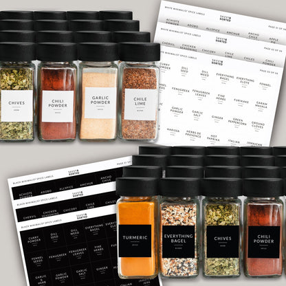 Glass Spice Jars with Black Plastic Lids - 24 PACK - Savvy &amp; Sorted