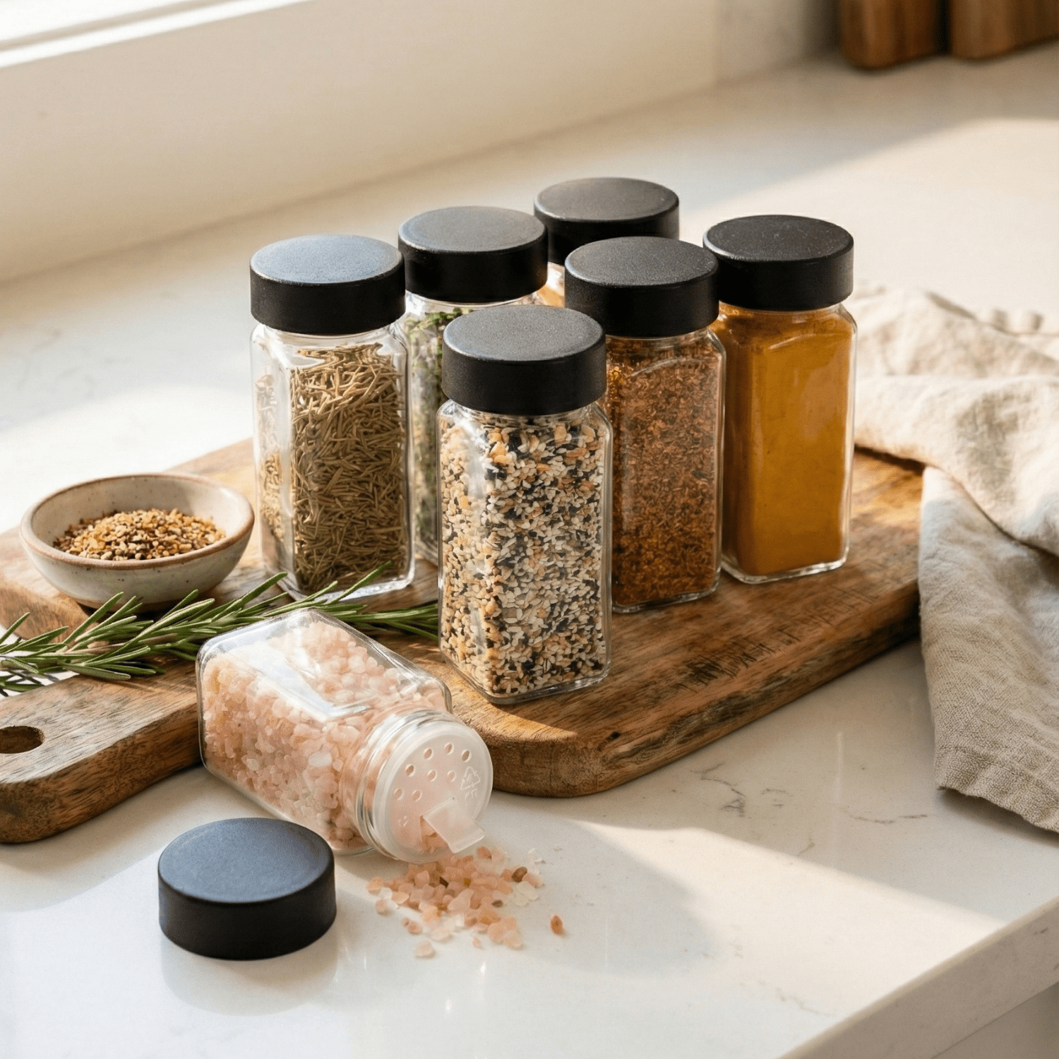 Glass Spice Jars with Black Plastic Lids - 24 PACK - Savvy &amp; Sorted