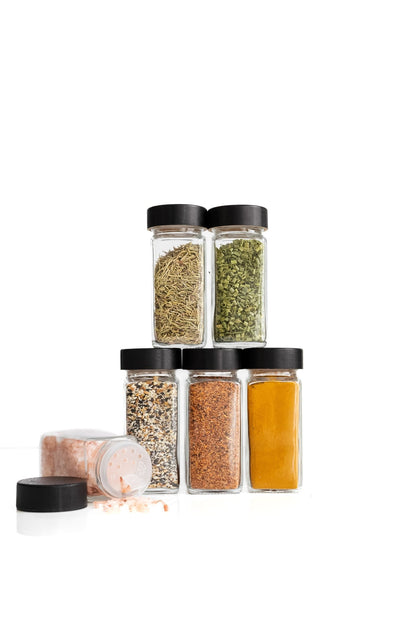 Glass Spice Jars with Black Plastic Lids - 24 PACK - Savvy &amp; Sorted