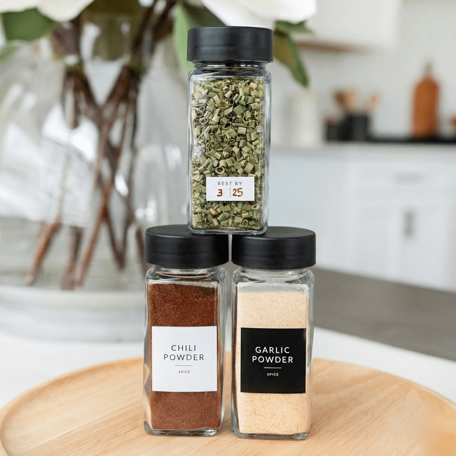 Glass Spice Jars with Black Plastic Lids - 24 PACK - Savvy &amp; Sorted