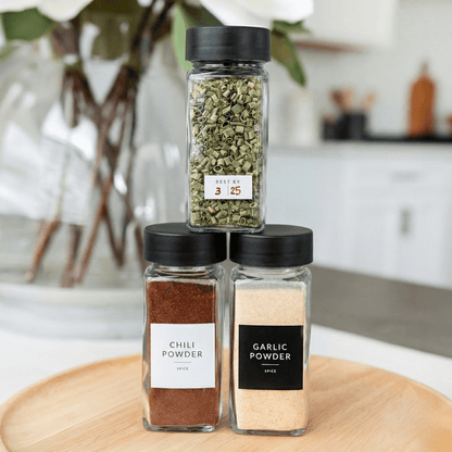Glass Spice Jars with Black Plastic Lids - 24 PACK - Savvy &amp; Sorted