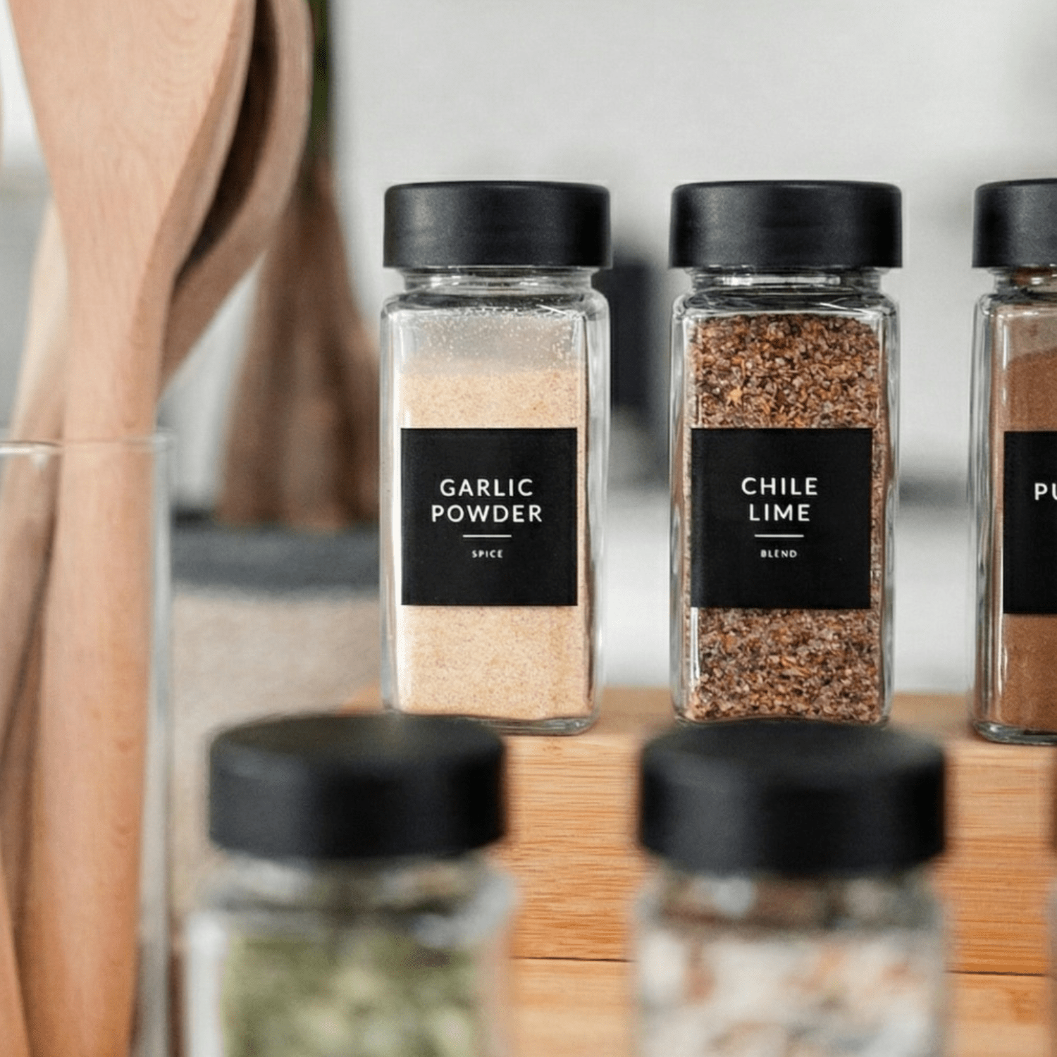 Glass Spice Jars with Black Plastic Lids - 24 PACK - Savvy &amp; Sorted