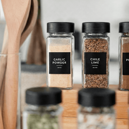 Glass Spice Jars with Black Plastic Lids - 24 PACK - Savvy &amp; Sorted