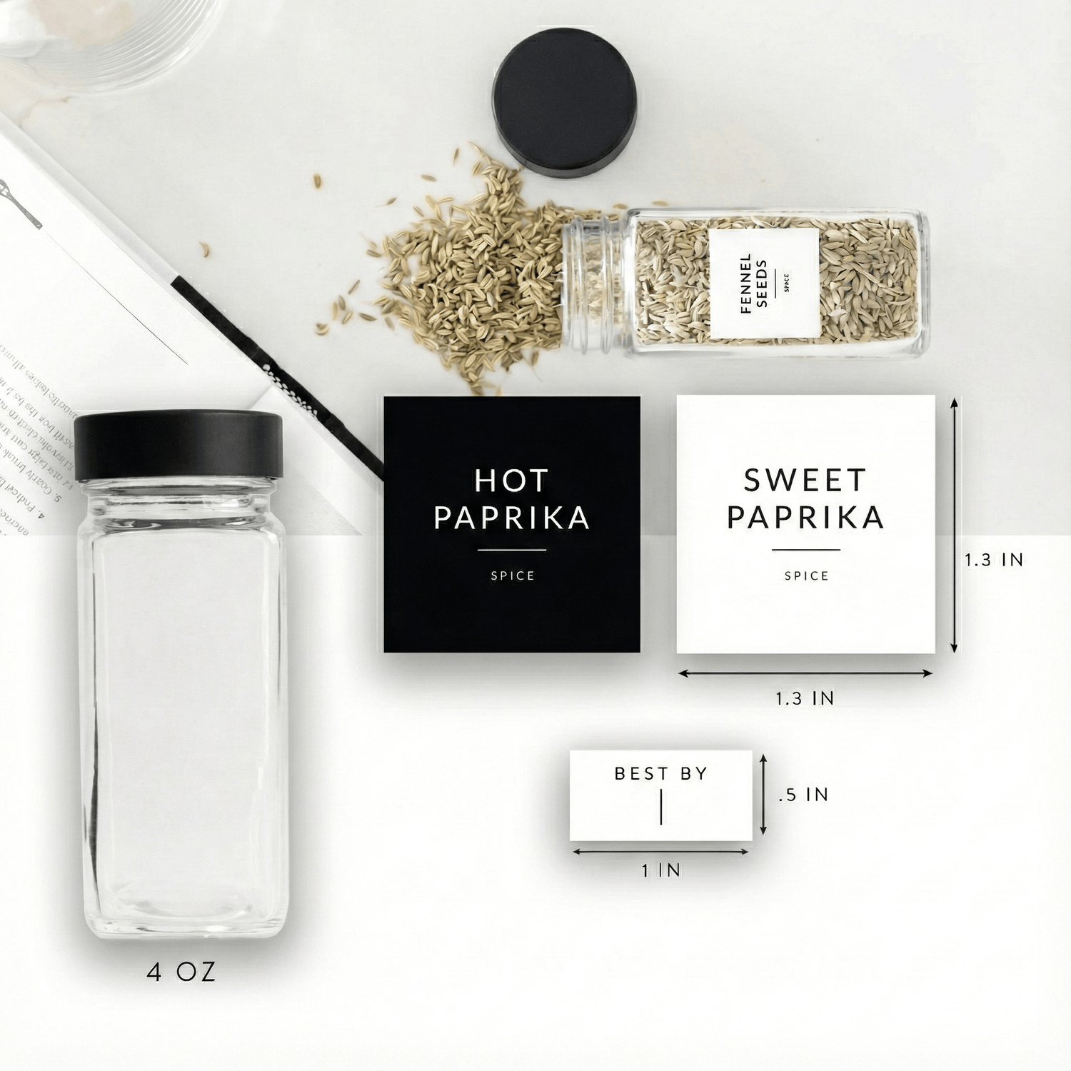 Glass Spice Jars with Black Plastic Lids - 24 PACK - Savvy &amp; Sorted