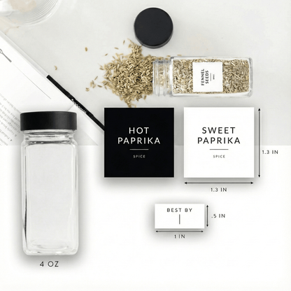 Glass Spice Jars with Black Plastic Lids - 24 PACK - Savvy &amp; Sorted