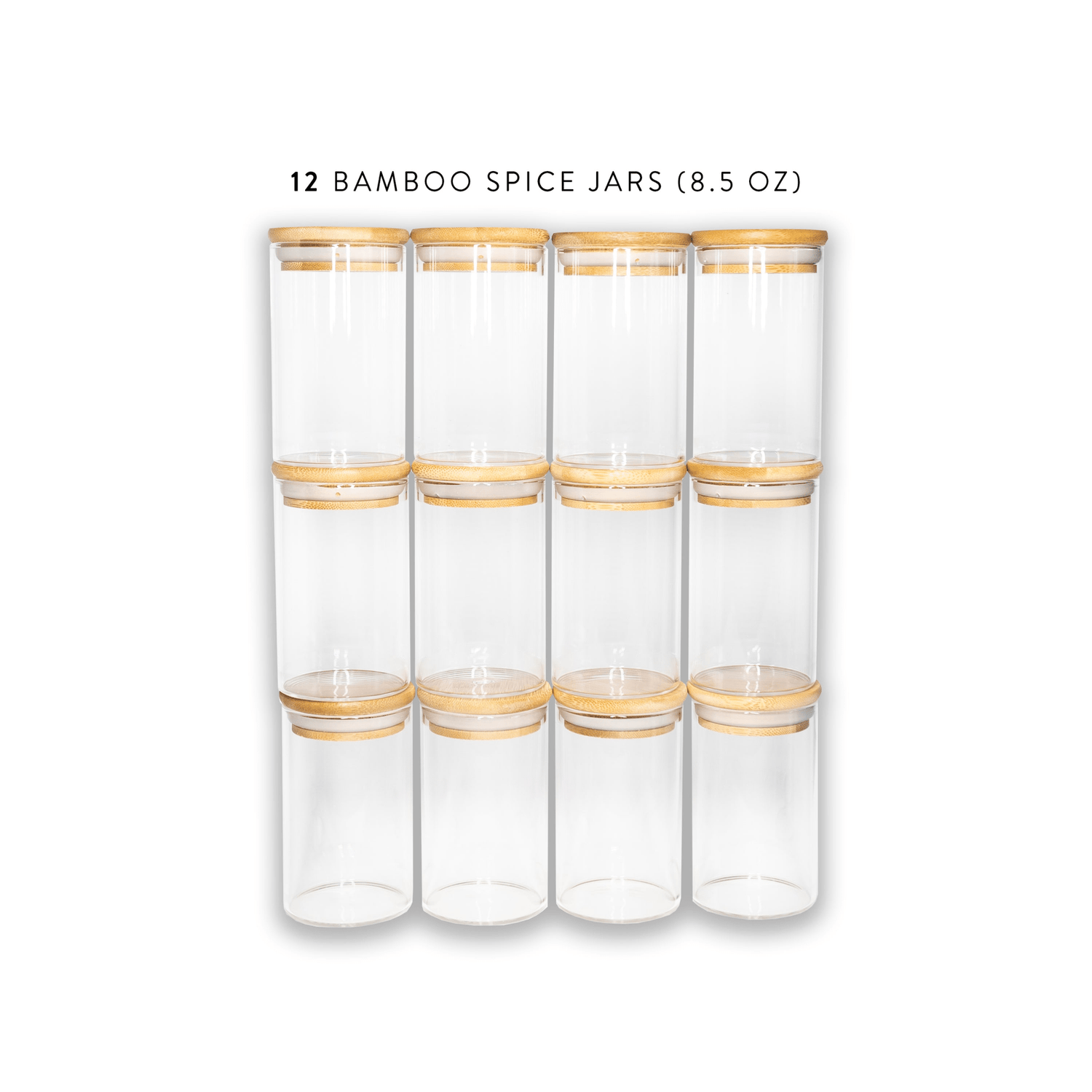 Glass Spice Jars with Natural Bamboo Lids - 12 PACK