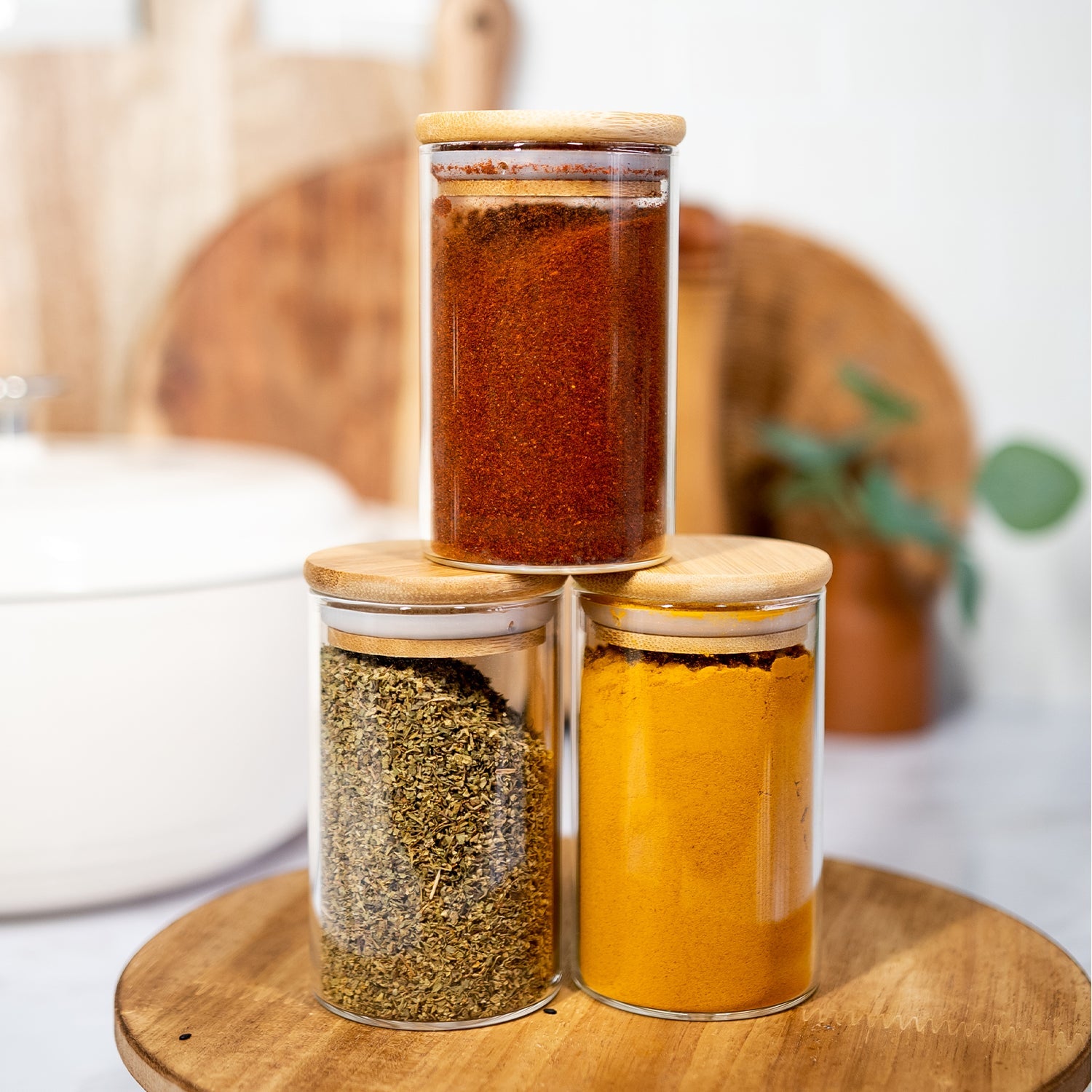 Glass Spice Jars with Natural Bamboo Lids - 12 PACK