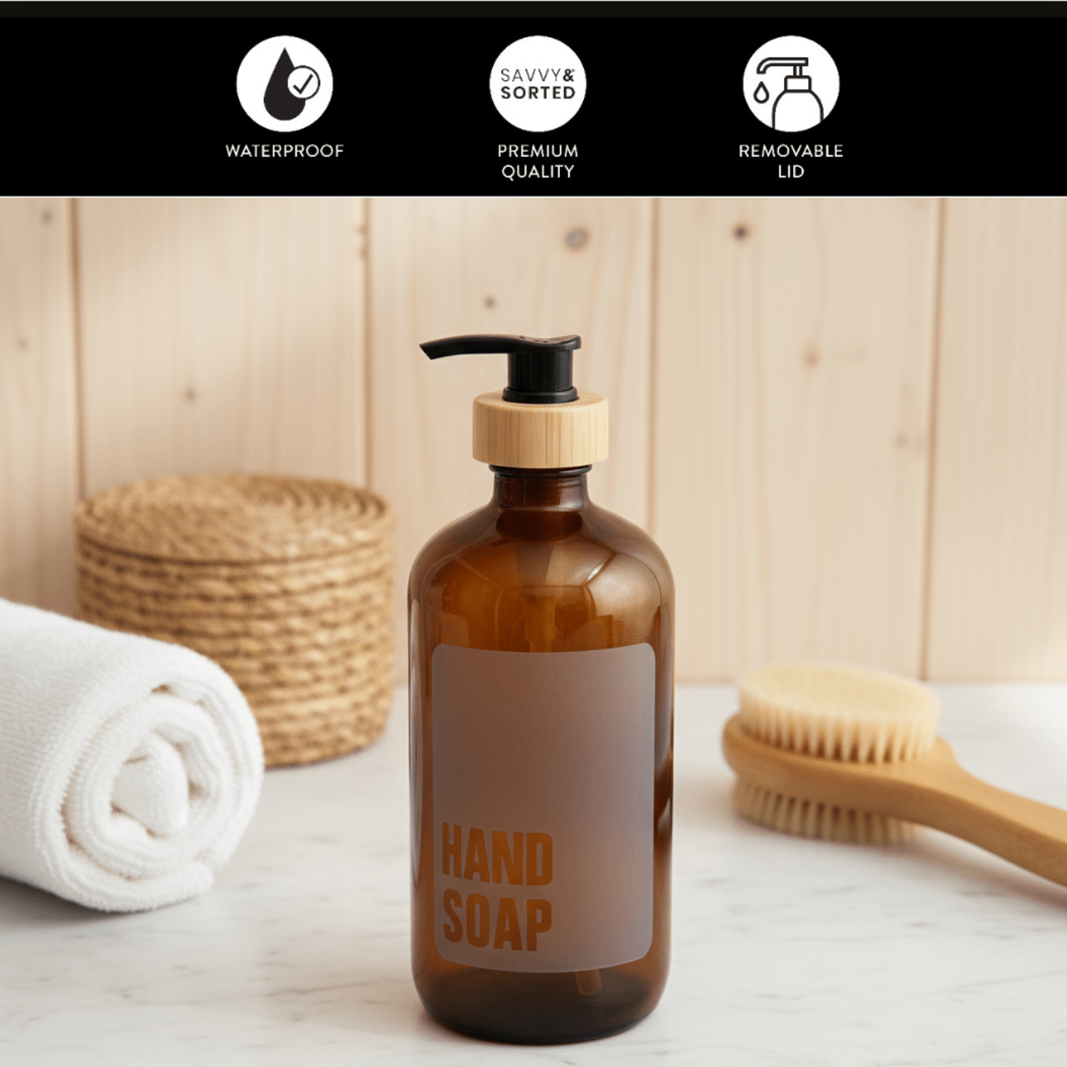 Hand Soap Glass Amber Bottle 500ml - Savvy &amp; Sorted