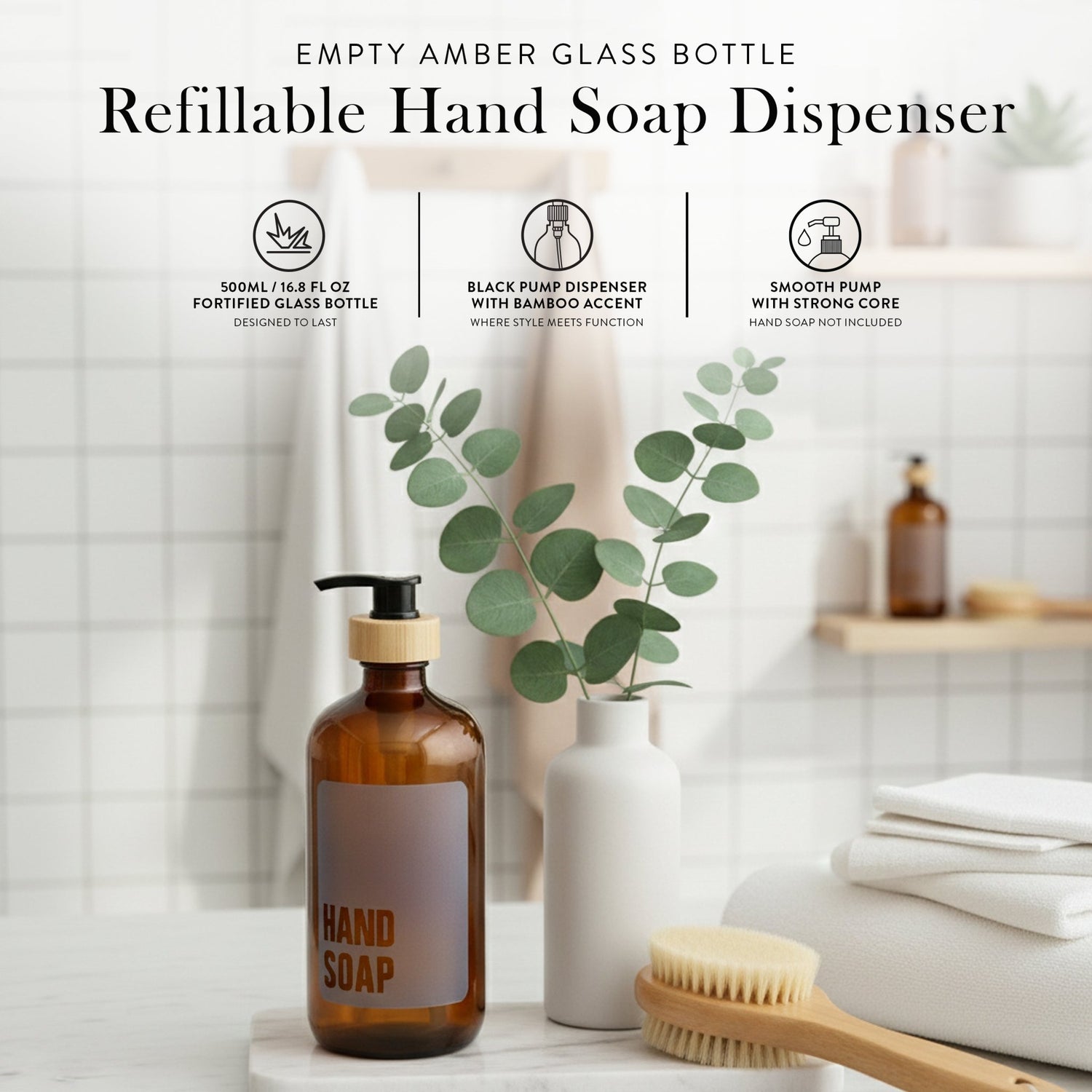 Hand Soap Glass Amber Bottle 500ml - Savvy &amp; Sorted