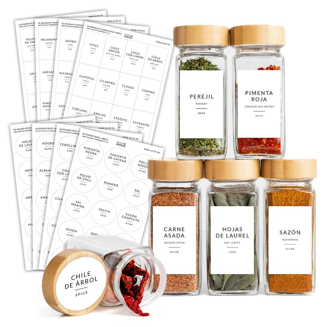 Minimalist Spice Labels in Spanish - Savvy &amp; Sorted