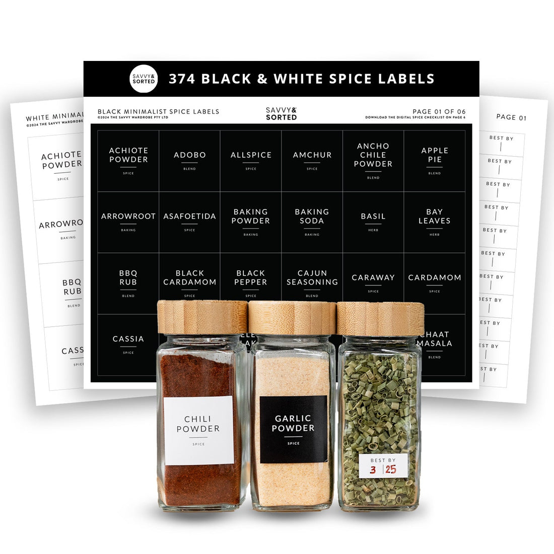 Square Spice &amp; Expiration Labels Set - Savvy &amp; Sorted