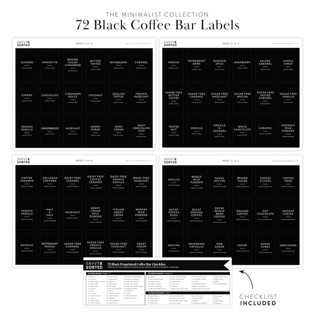 Black Minimalist Coffee Station Labels
