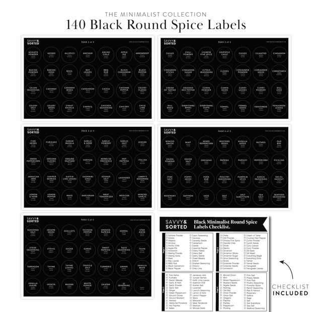 Black Minimalist Round Spice Labels