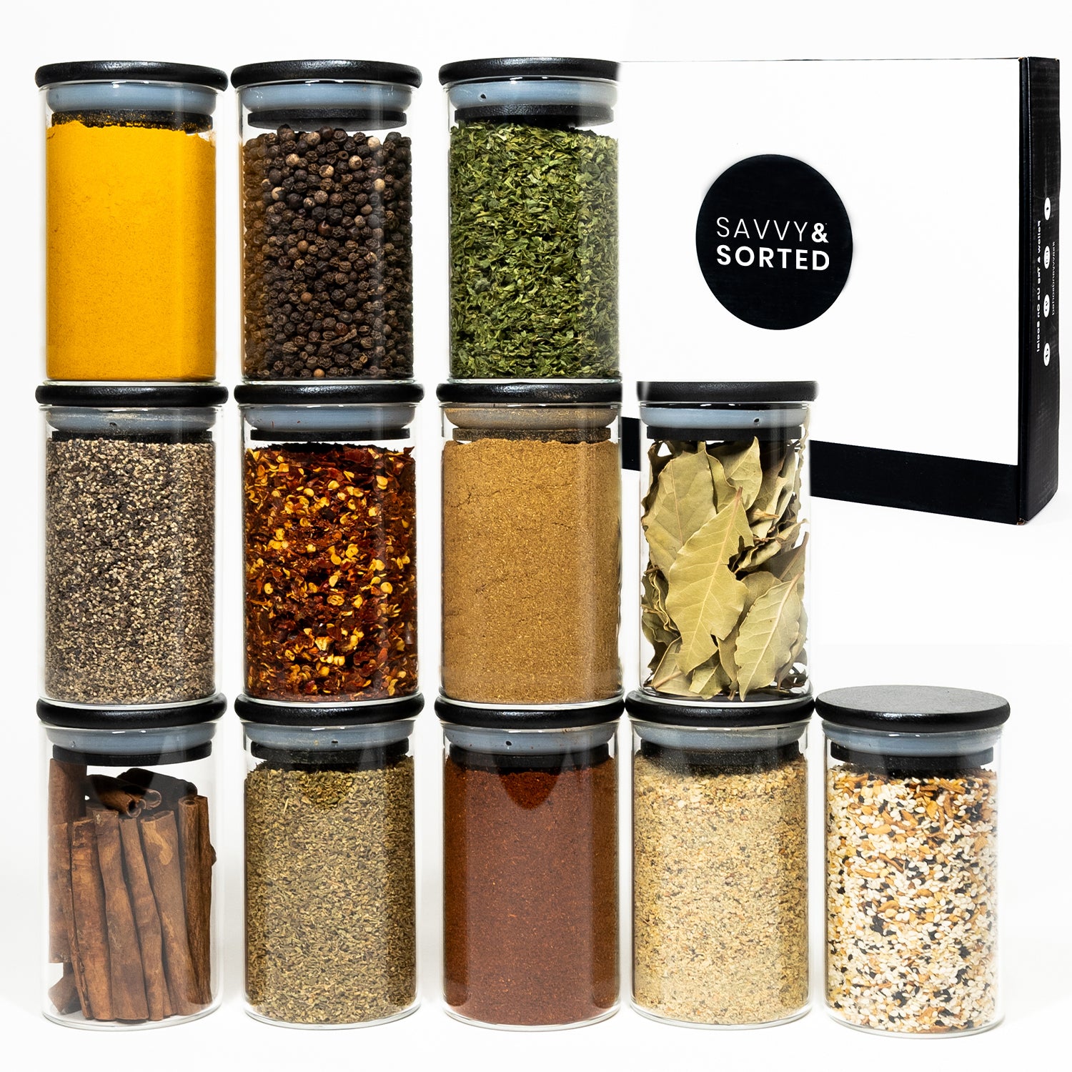 Savvy &amp; Sorted® Black Bamboo Spice Jars  - Set of 12