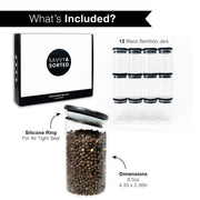 Whats included: 12 Black Bamboo Spice Jars with silicone ring.