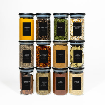 Savvy &amp; Sorted® Black Bamboo Spice Jars with black minimalist labels